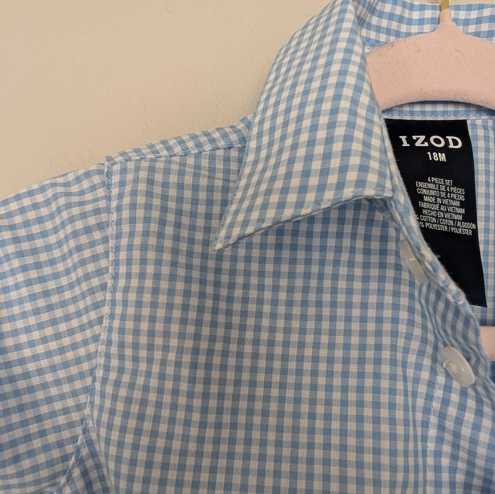 Izod Blue Gingham Baby Bodysuit Collared Shirt Toddler 18 Months